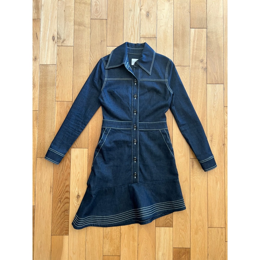 Ei8ht Dreams Denim Long Sleeve Asymmetrical Hem Button Front Dress Size XS